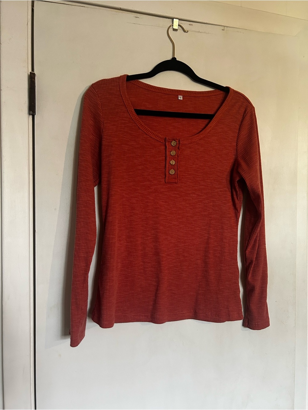 Women's Long Sleeve Ribbed Henley Top